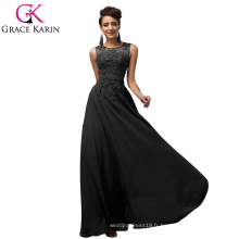 Grace Karin sans manches V-Back Black Chiffon Robes de bal populaires CL007555-3